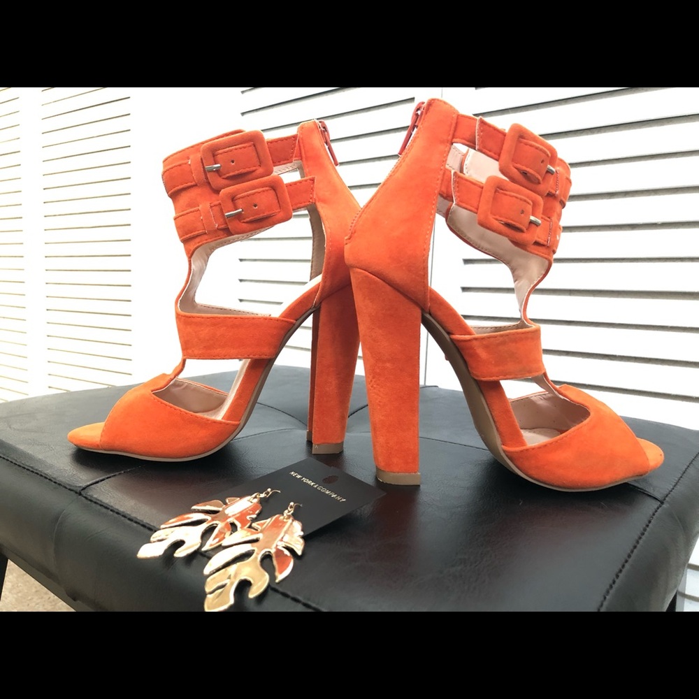 Shoe Republic LA- Tangerine Heels & Earrings